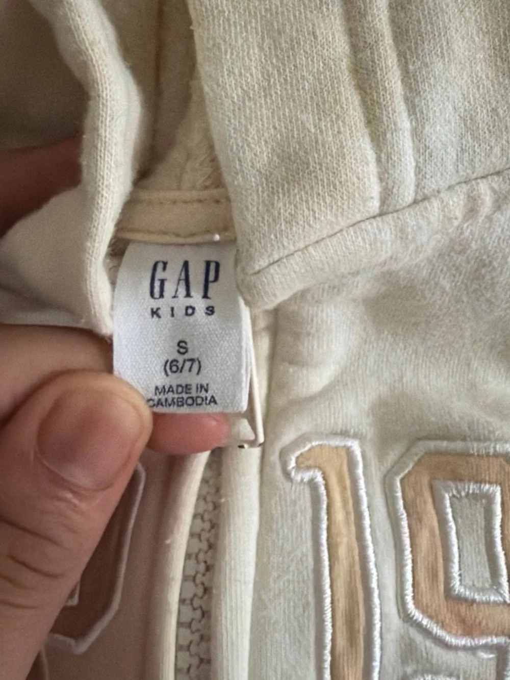 GAP Kids Cream Zip Hoodie with Rose-Gold 'GAP 1969' Applique